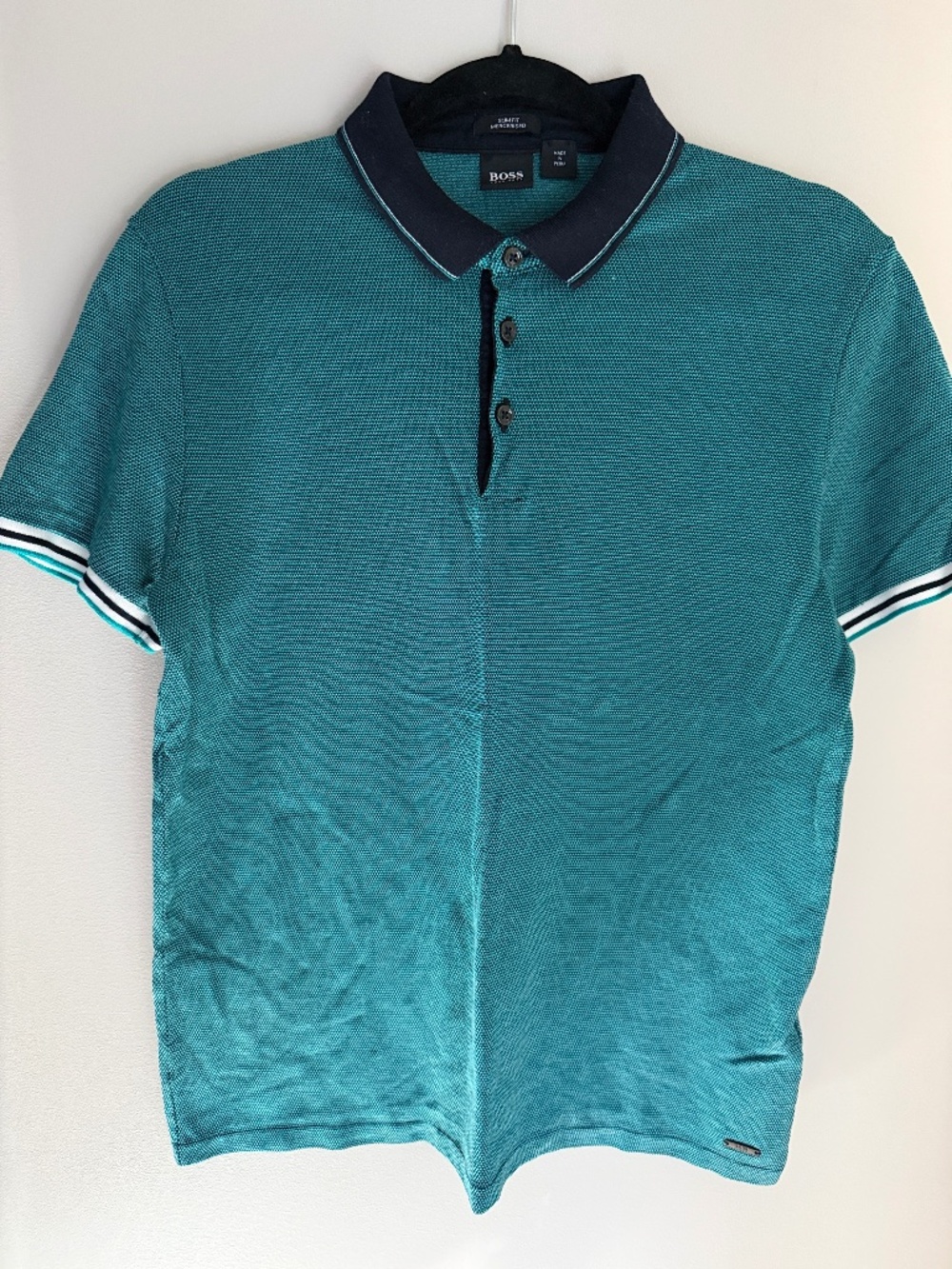 ⁠BOSS Hugo Boss Green Mercerised Cotton Slim Fit Polo Shirt Size L